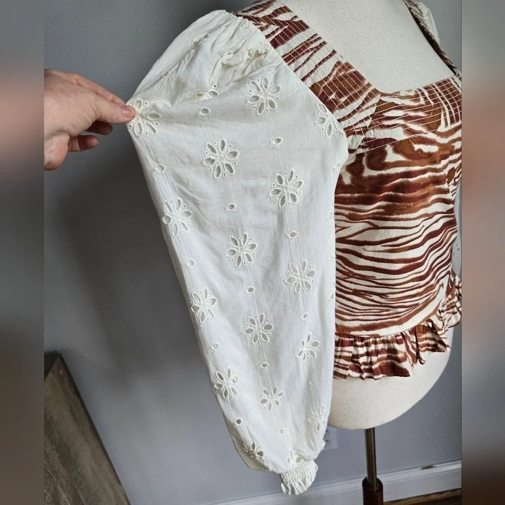 Anthropologie NEW Love the Label Chaka Smocked Eyelet Puff Sleeve Top SZ Medium